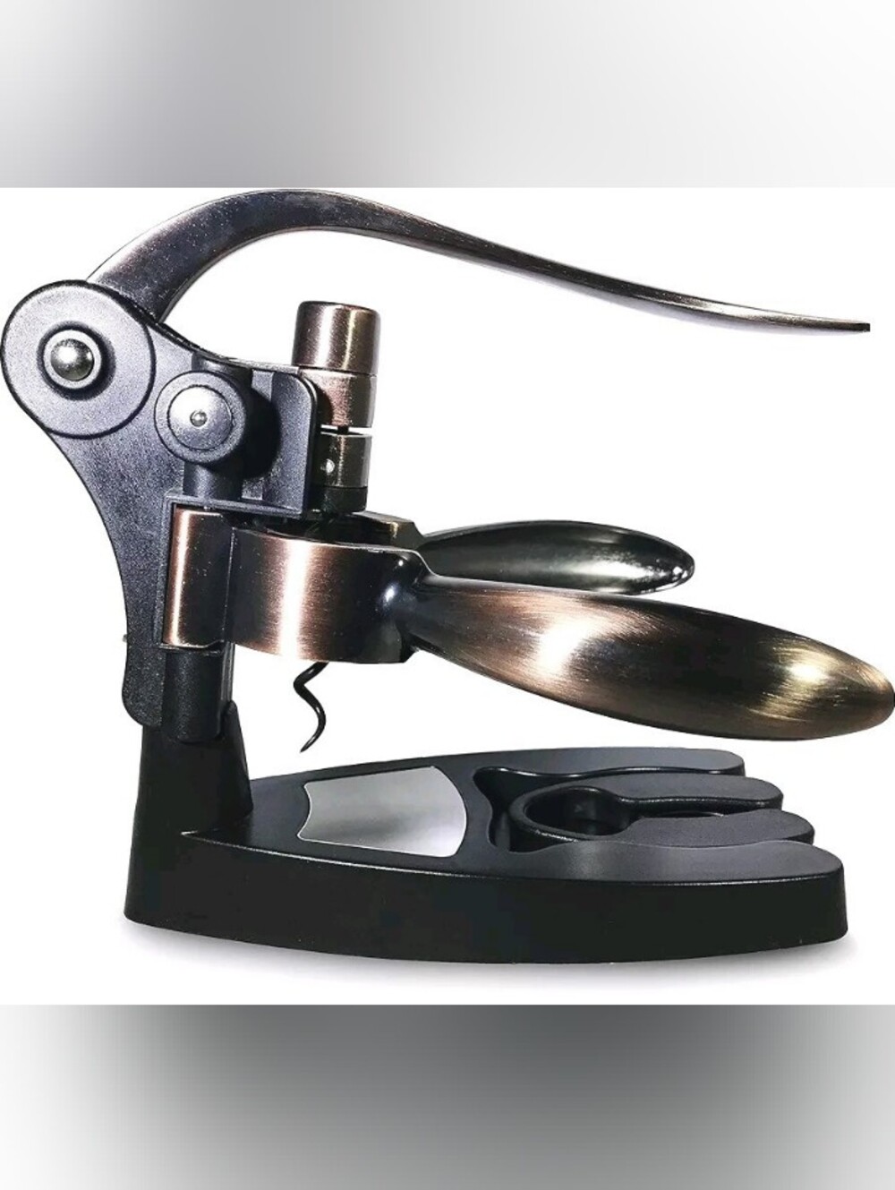 Wine Bottle Corkscrew Ergonomic Handle + Spare Coil, Foil Remover & Stand BRONZE